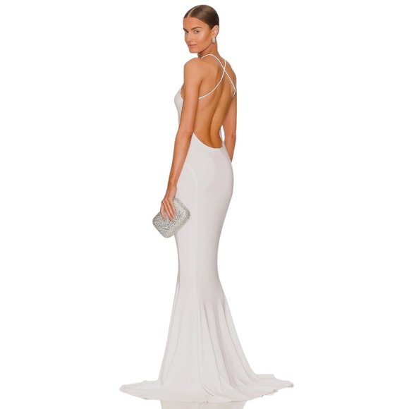 Norma Kamali Dresses & Skirts - Norma Kamali Low Back Slip Mermaid Fishtail Gown in White New Medium Long Dress